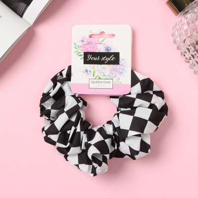 Резинка для волос QF «Орбита», клетка стиль, 12 см, чёрно-белая