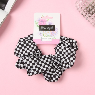 Резинка для волос QF «Орбита», клетка мини стиль, 12 см, чёрно-белая