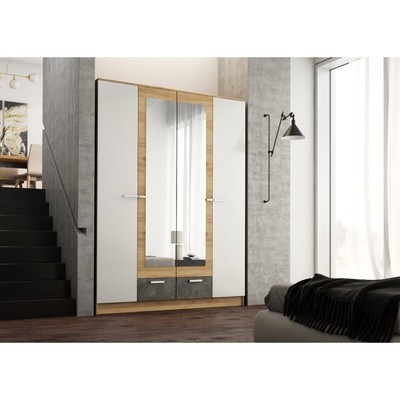 Шкаф прямой четырёхстворчатый «Адель», 1600×470×2095 мм, цвет дуб вотан/белый гладкий