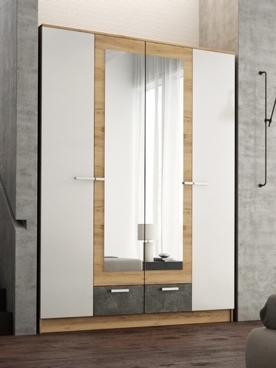 Шкаф прямой четырёхстворчатый «Адель», 1600×470×2095 мм, цвет дуб вотан/белый гладкий