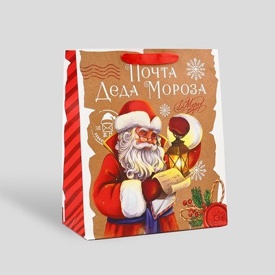 Пакет подарочный новогодний «Почта Деда Мороза», 25.5×9×30 см