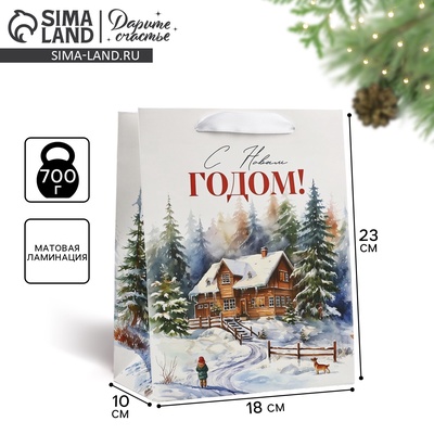 Пакет подарочный новогодний ламинированный «С Новым годом», MS 18×23×10 см