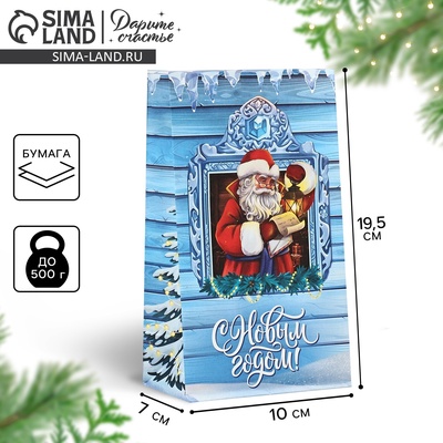 Пакет подарочный без ручек новогодний «С Новым годом», 10×19.5×7 см