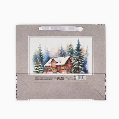 Пакет подарочный новогодний крафтовый «Зимний лес», M 26×30×9 см