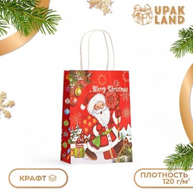 Пакет крафт "Дед Мороз с подарками" 120г/м 15 х 8 х 21 см 10439768