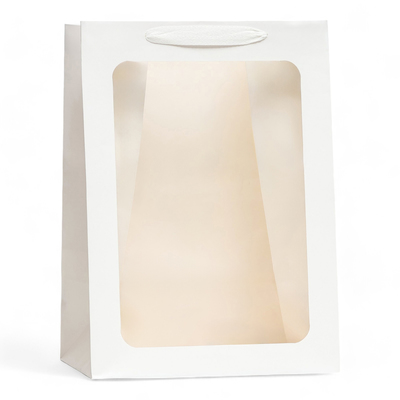 Пакет подарочный, с окном, 35×25×18 см, белый