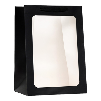 Пакет подарочный вертикальный, с окном, 35×25×18 см, чёрный