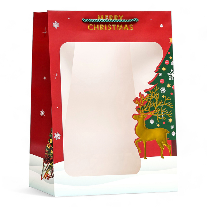 Пакет ламинированный, с окном "Новогодний", 35 х 25 х 18 см, красный - Фото 1