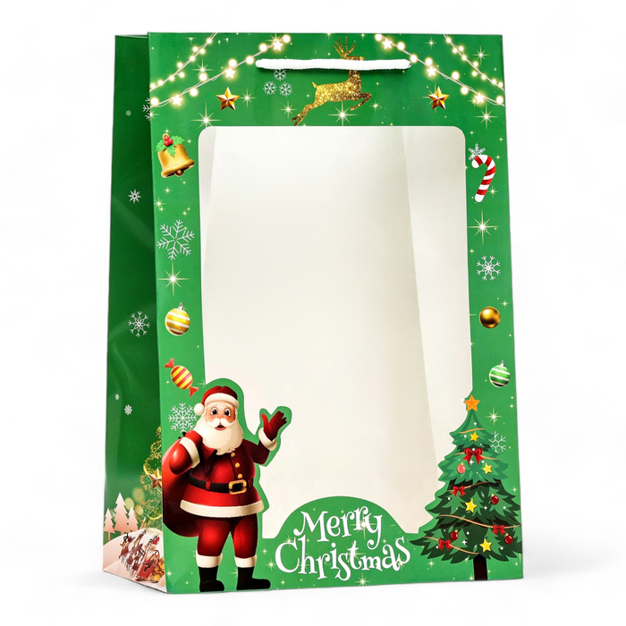 Пакет с окном "Дед мороз" 24 х 35 х 14 см, красный - Фото 1
