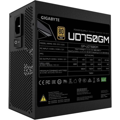 Блок питания Gigabyte ATX 750W GP-UD750GM, 24+2x(4+4)pin, APFC, 120 мм fan, 8xSATA, RTL
