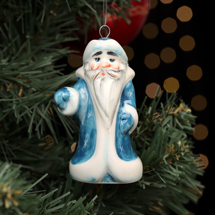 Ёлочная фарфоровая игрушка  "Дед Мороз", синяя шуба, 8,5 см - Фото 1