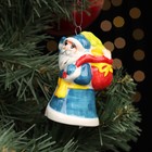 Ёлочная фарфоровая игрушка "Дед Мороз, мешок с подарками", синяя шуба, 8 см - фото 110816211
