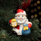 Ёлочная фарфоровая игрушка "Дед Мороз с часами", красная шуба, 8 см - фото 110816221