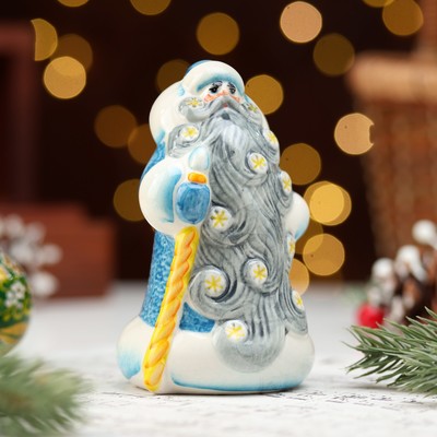 Фигурка фарфор «Дед Мороз Снеговей голубая шуба», 10 см