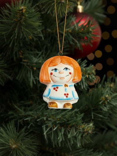 Ёлочная игрушка фарфор «Домовенок Петя», крепление петля, 9 см