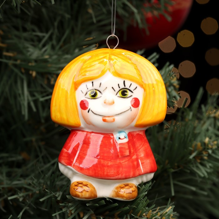 

Ёлочная игрушка "Домовенок Кузя", крепление петля, 9 см, фарфор