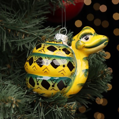 Ёлочный шар "Змей зеленый", авторская роспись, 10 см