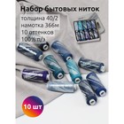 Набор бытовых ниток Ideal 40/2, длина 366 м, цвет ассорти (синие оттенки), 10 шт в уп 10717814 - фото 313426067