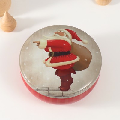 Шкатулка металл круг "Танцующий Дед Мороз" 13х13х6 см