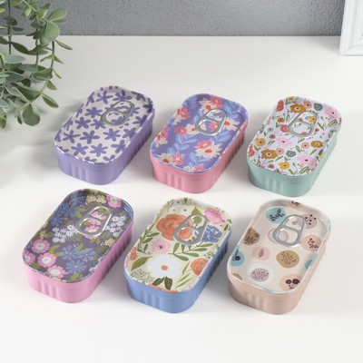 Шкатулка для хранения мелочей, украшений «Цветочные мотивы», металл, 10×6.5×3 см, МИКС