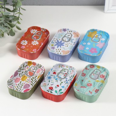 Шкатулка для хранения мелочей, украшений «Цветочные мотивы», металл, 10×6.5×3 см, МИКС