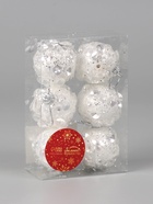 Ёлочные игрушки «Альваро», шары новогодние, d=5 см, набор 6 шт., пайетки, белый - Фото 3