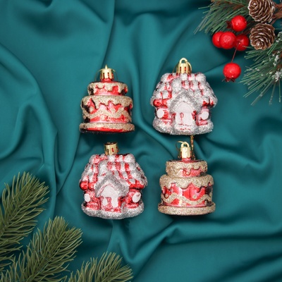 Ёлочные игрушки 4 шт. «Зимнее волшебство. Карнавальный» пластик, 7×5 см, красный