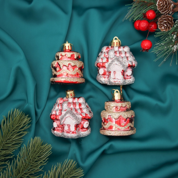 Ёлочные игрушки 4 шт. «Зимнее волшебство. Карнавальный» пластик, 7×5 см, красный - Фото 1