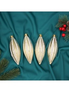 Ёлочные игрушки набор 4 шт. «Сосулька полосатая блестящая» 13.5×4.5 см, золотисто-белый - Фото 2