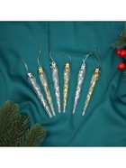 Ёлочные игрушки набор 6 шт. «Сосулька», 11.5×1 см, золото/серебро - Фото 2