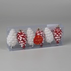Украшение ёлочное "Шишки ассорти" (набор 6 шт) 9,5х4,5 см, красный белый - Фото 2