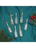 Ёлочные игрушки 6 шт. «Бутылочка» 11×3 см, прозрачный золото - Фото 3