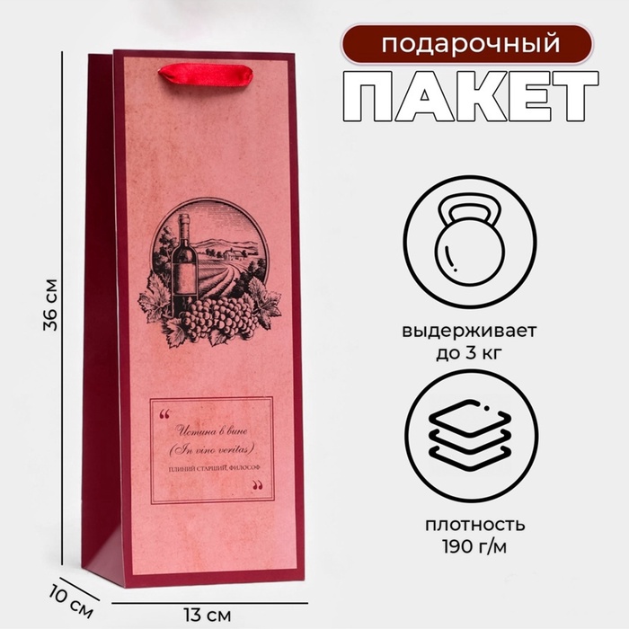 Пакет подарочный ламинированный под бутылку «Ретро»,13×36×10 см - Фото 1