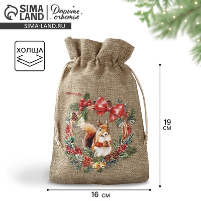 Мешочек подарочный с термонаклейкой «Новогодний венок», 16 х 24 см +/- 1.5 см