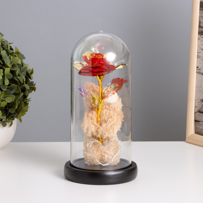 

Ночник «Мишка с цветком» LED красный 3хААА 10,5х10,5х22см