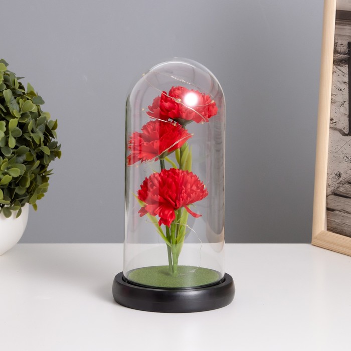 Фигурка светящаяся колба RISALUX «Гвоздики», LED-ночник, красный, 3×ААА, 10.5×10.5×22 см - Фото 1