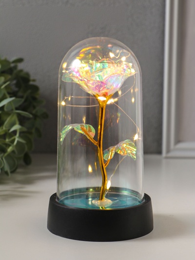 Фигурка световая колба RISALUX «Цветок», LED-ночник, 3×AG10, белый, 8.5×8.5×15.5 см