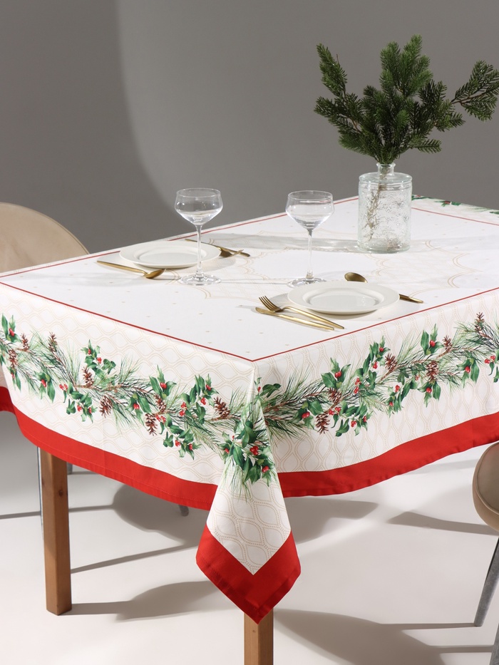 Скатерть на стол с салфетками «Этель» Christmas wreath: скатерть 150×110 см ±3 см с ВГМО, салфетки 40×40 см - 4 шт.