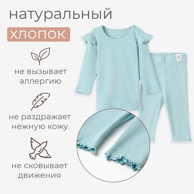 Костюм для девочки (лонгслив, брюки) MINAKU, рост 62-68 см, ментол
