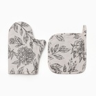 Набор кухонный «Этель» Black flowers: варежка-прихватка, прихватка, 100% хлопок, саржа 190 г/м² - Фото 2