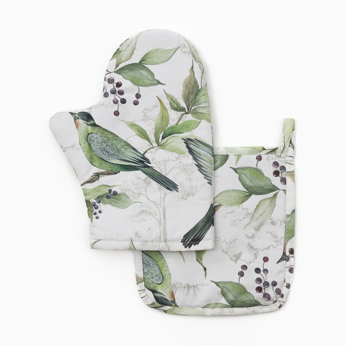 Набор кухонный «Этель. Готовь с душой»: варежка-прихватка, прихватка, 100% хлопок, репс 220 г/м² - Фото 1