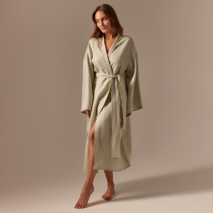 Халат домашний женский SL Linen Home, размер S, светло-зелёный - Фото 1