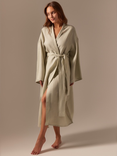 Халат домашний женский SL Linen Home, размер 44-46, светло-зелёный