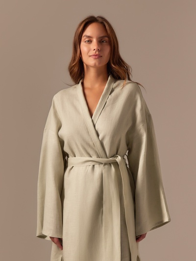 Халат домашний женский SL Linen Home, размер 46 (L), светло-зелёный