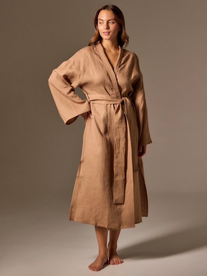 Халат домашний женский SL Linen Home, размер 40-42, цвет кофейный - Фото 1