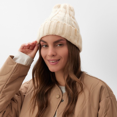 Шапка женская вязаная MIST, цвет молочный, размер 56