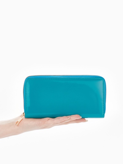 Кошелёк женский на молнии, 20×2×10 см, лаковый, бирюзовый