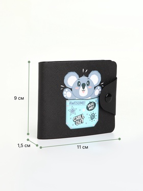 Кошелёк детский «Коала», маленький, на кнопке, чёрный