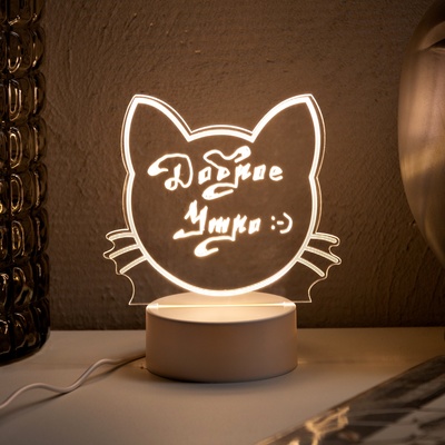 Ночник с маркером для заметок, кот, 13.5x15.5x8.5 см, 5 LED, USB, свечение тёплое белое