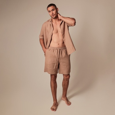 Пижама мужская (рубашка, шорты) SL HOME, размер 44-46, коричневая